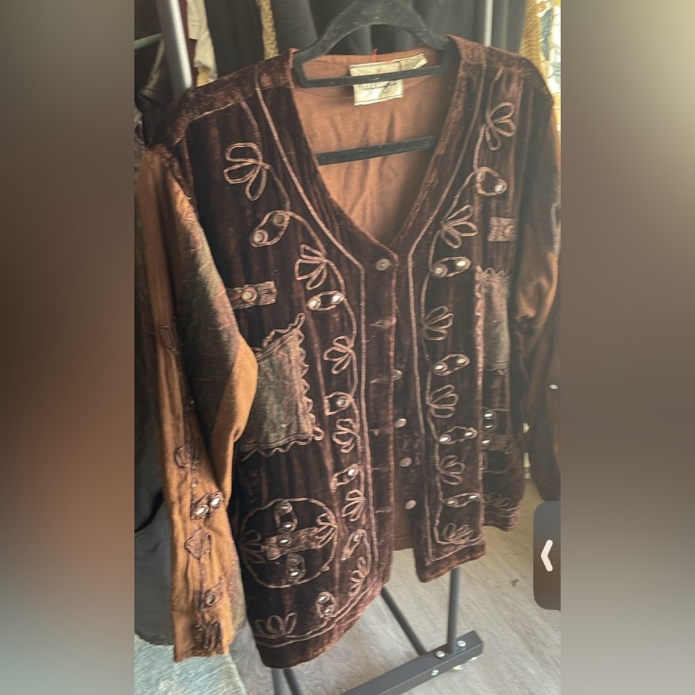 Raaga Brown Embroidered Velvet Jacket